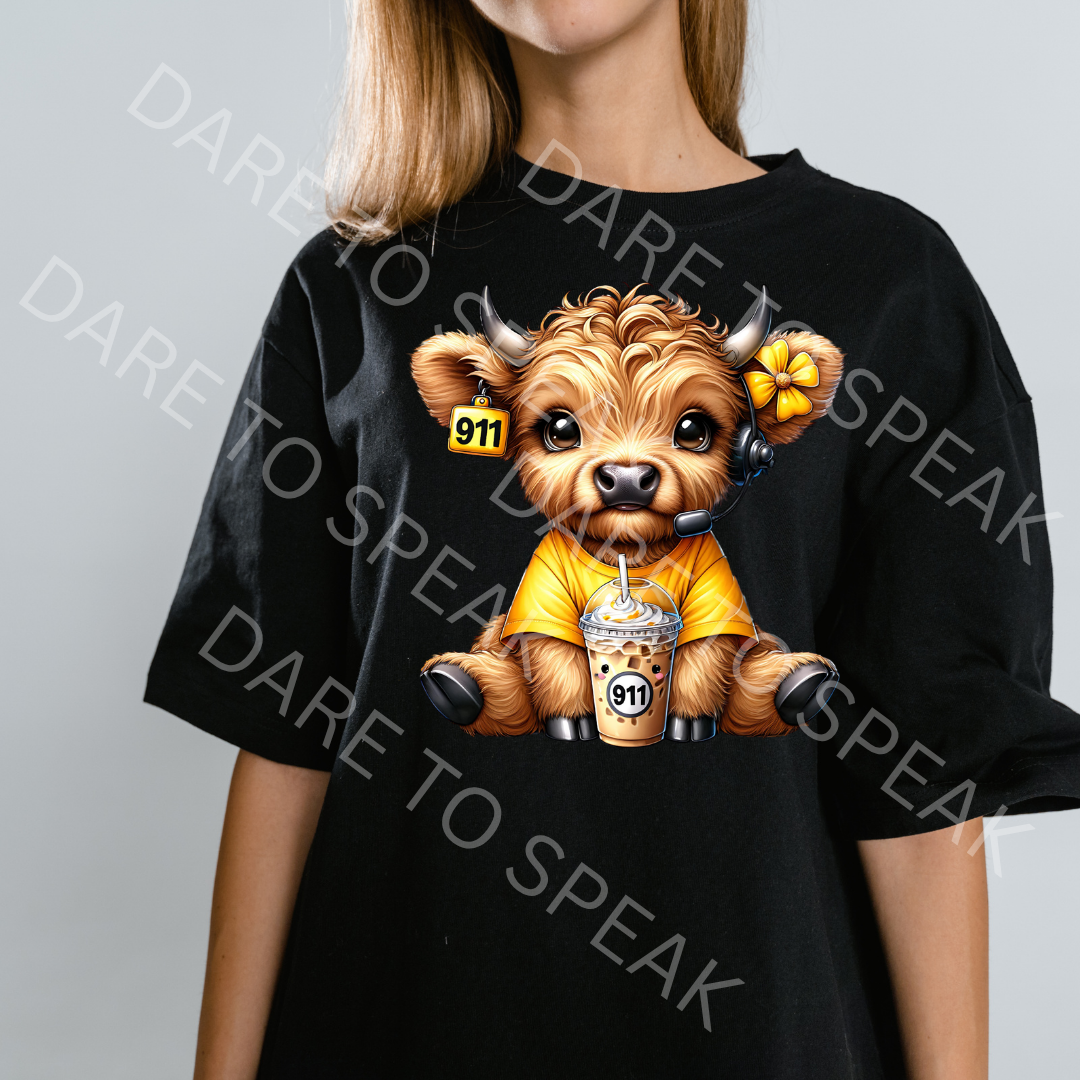 911 Highland Cow T-shirt mockup