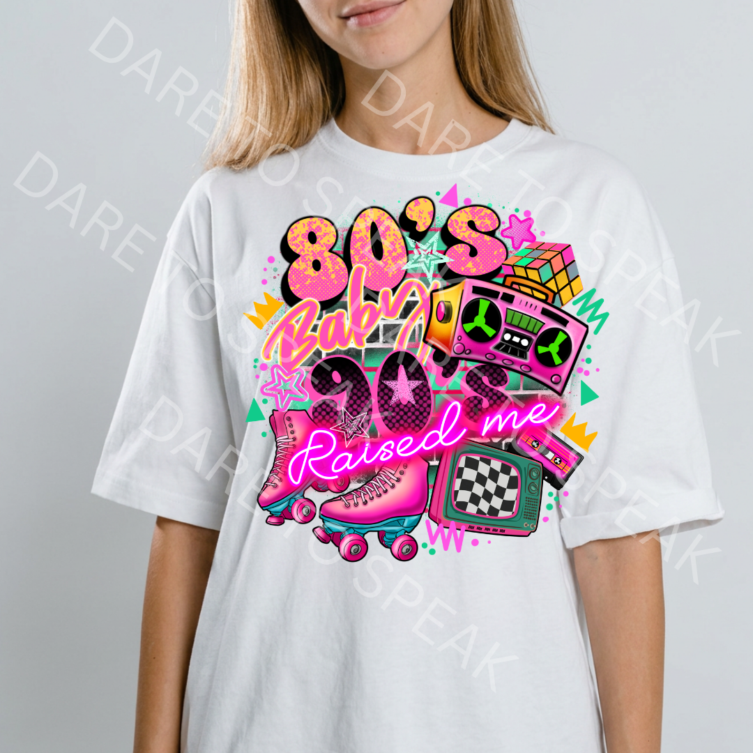 80s Baby Raised Me T-shirt mockup