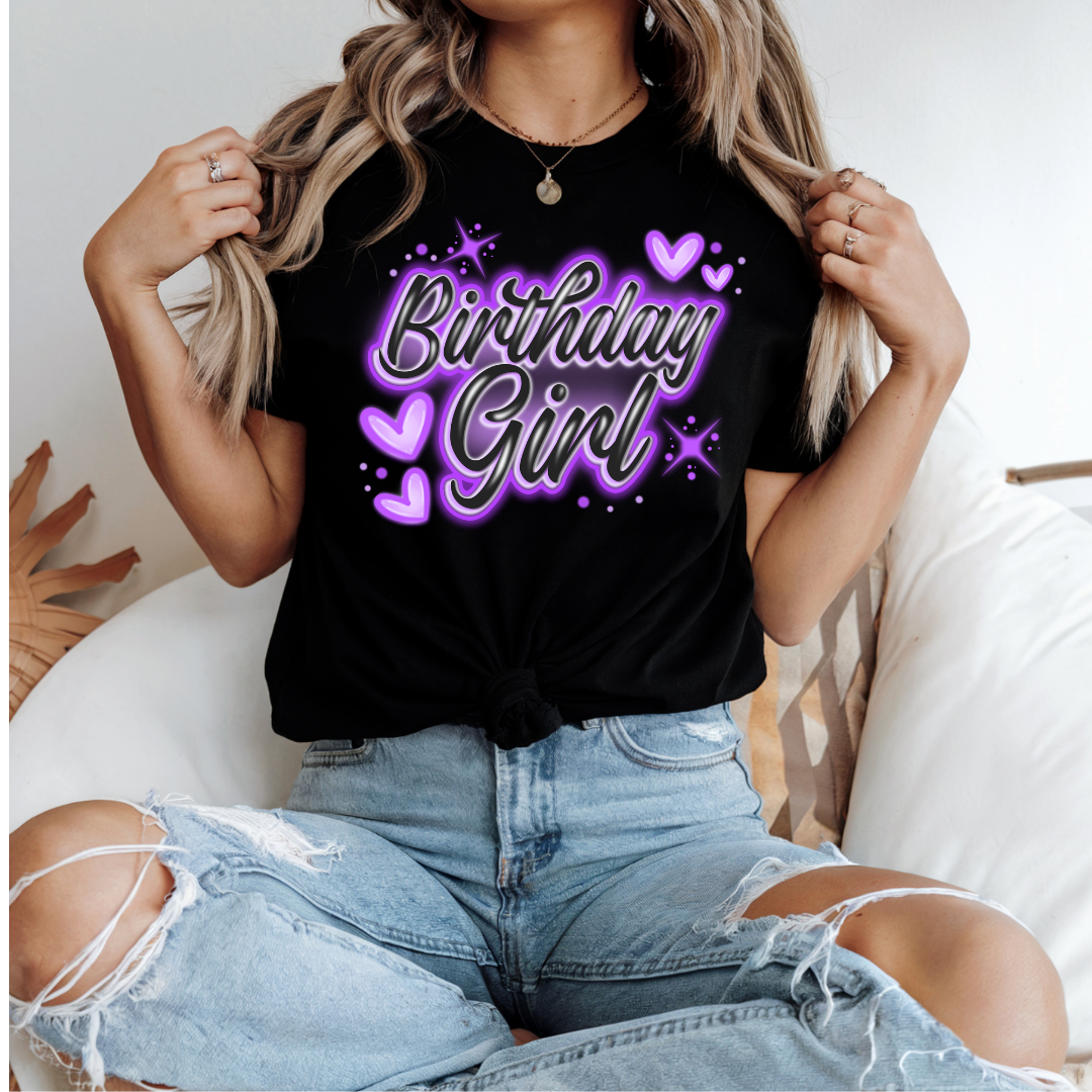 Birthday Girl Purple Neon T-shirt mockup