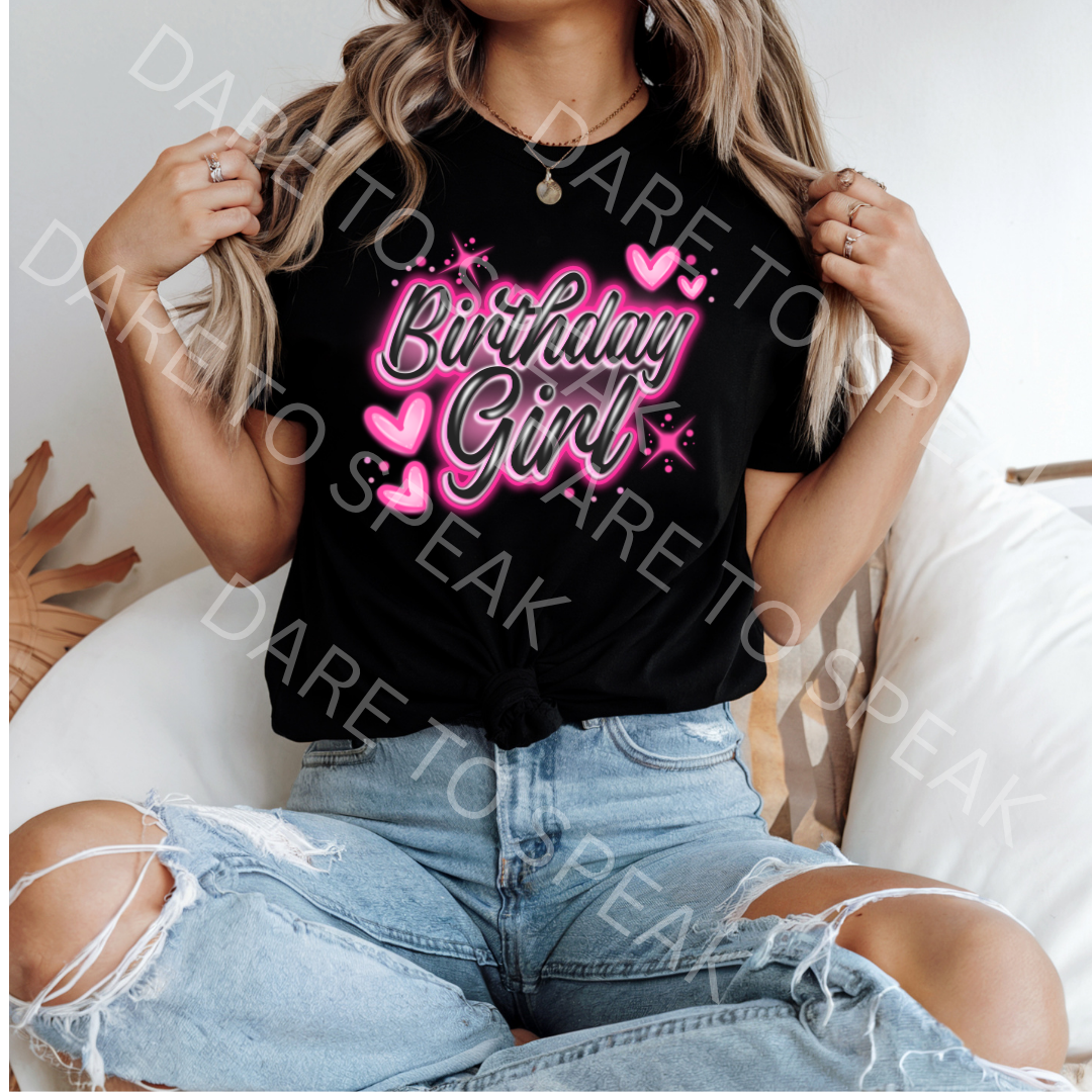 Birthday Girl Hot Pink Neon T-shirt mockup