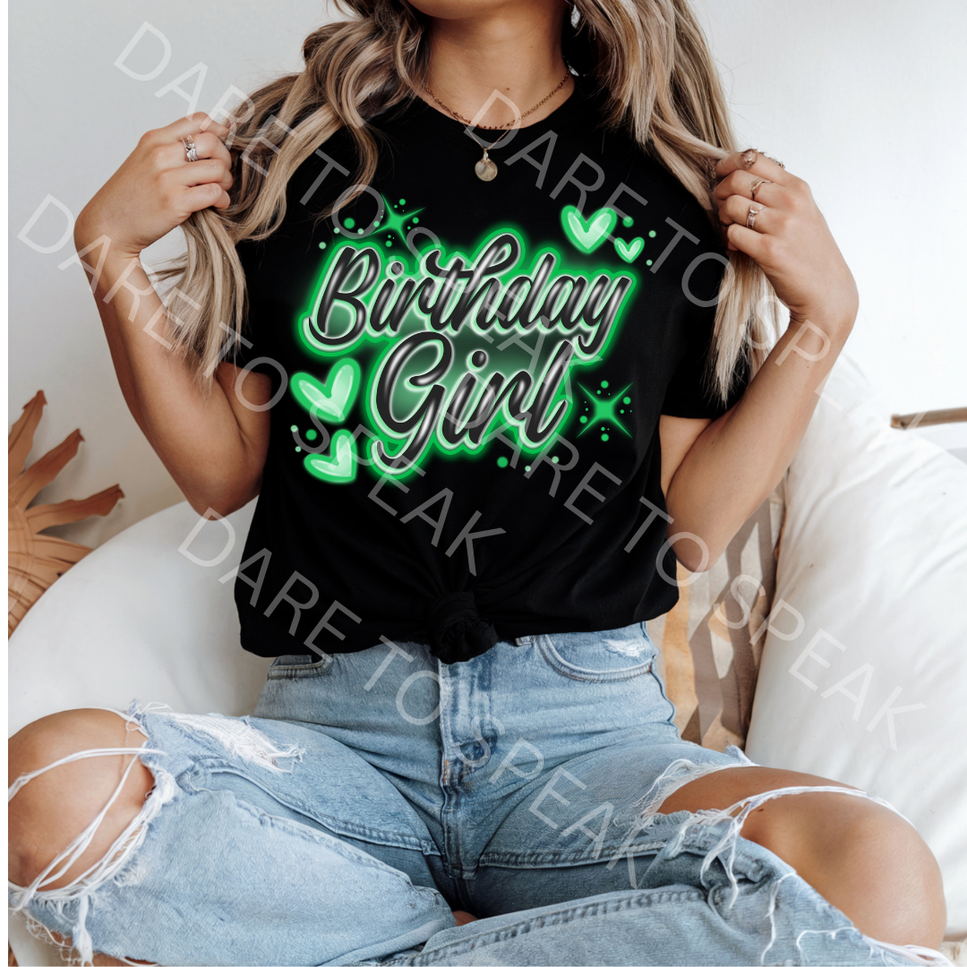 Birthday Girl Green Neon T-shirt mockup