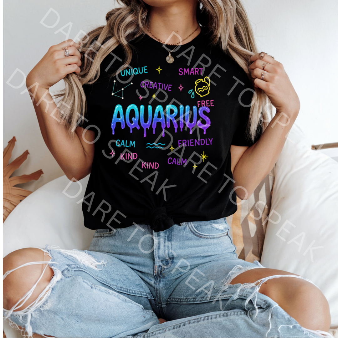 Aquarius Traits Neon T-shirt mockup