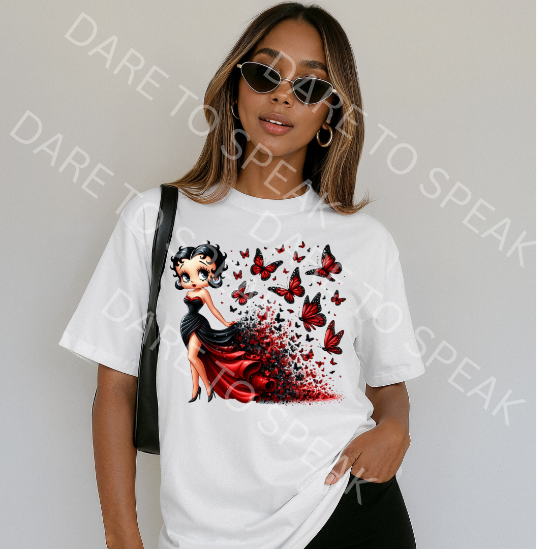 Betty Boop Red Butterflies T-shirt mockup