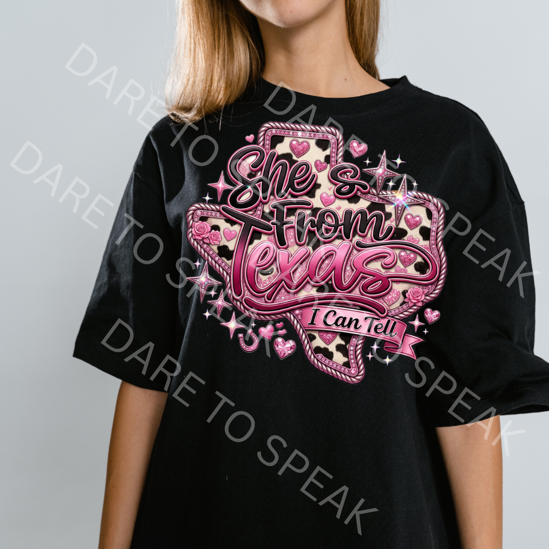She's From Texas Pink T-shirt mockup