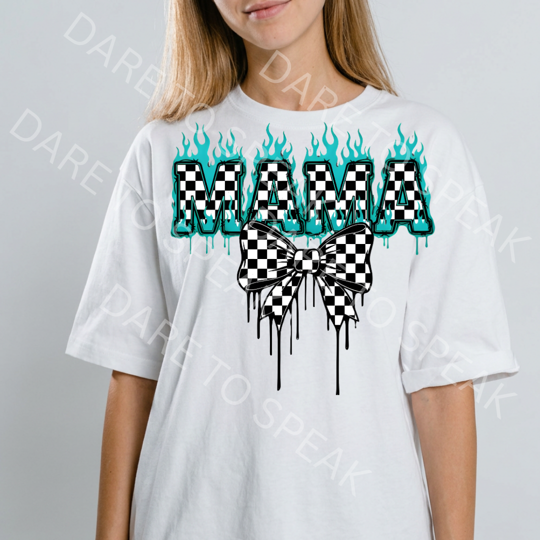Mama Checkered Bow T-shirt mockup