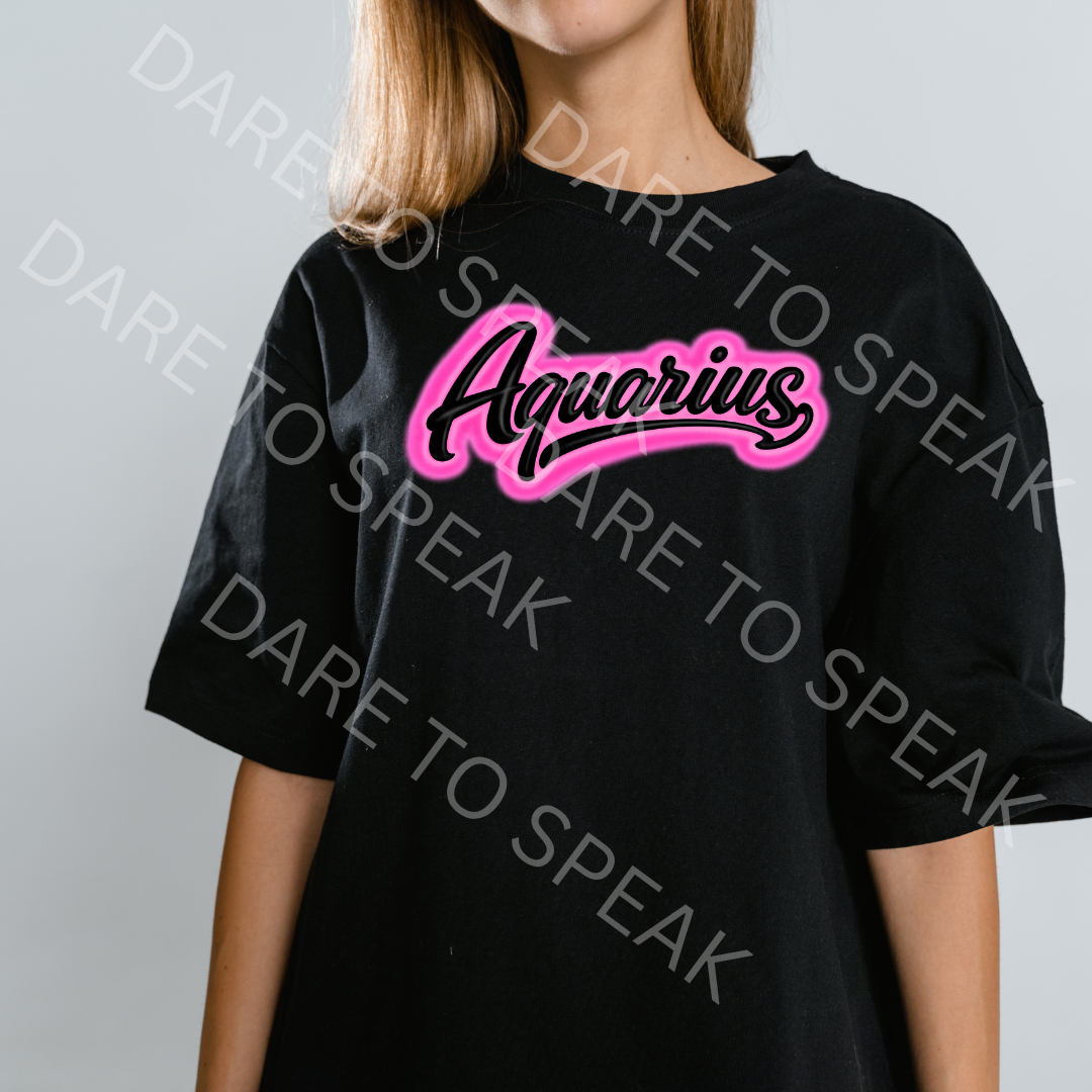 Aquarius Pink Script T-shirt mockup