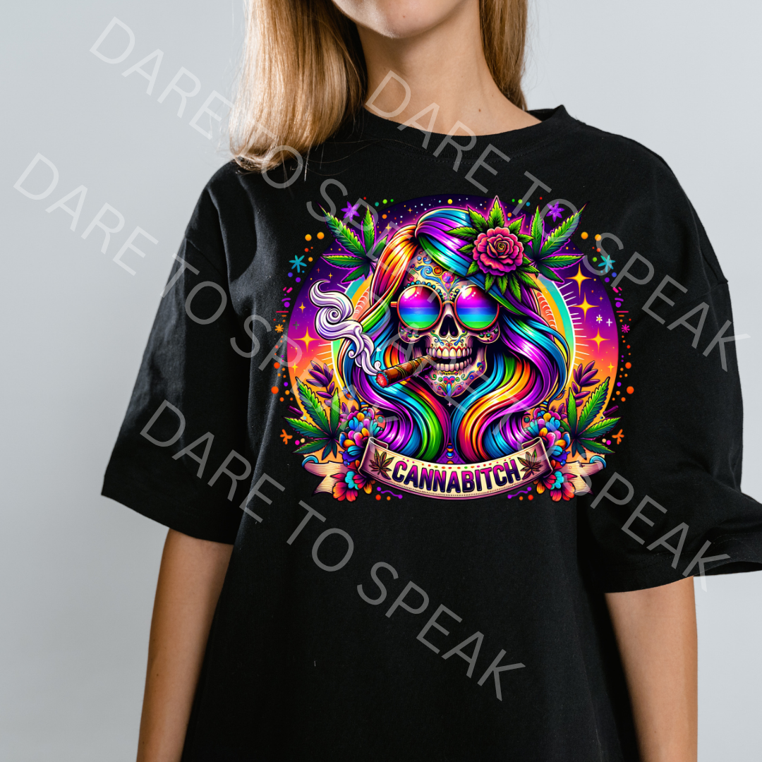 Cannabitch Neon Skull T-shirt mockup