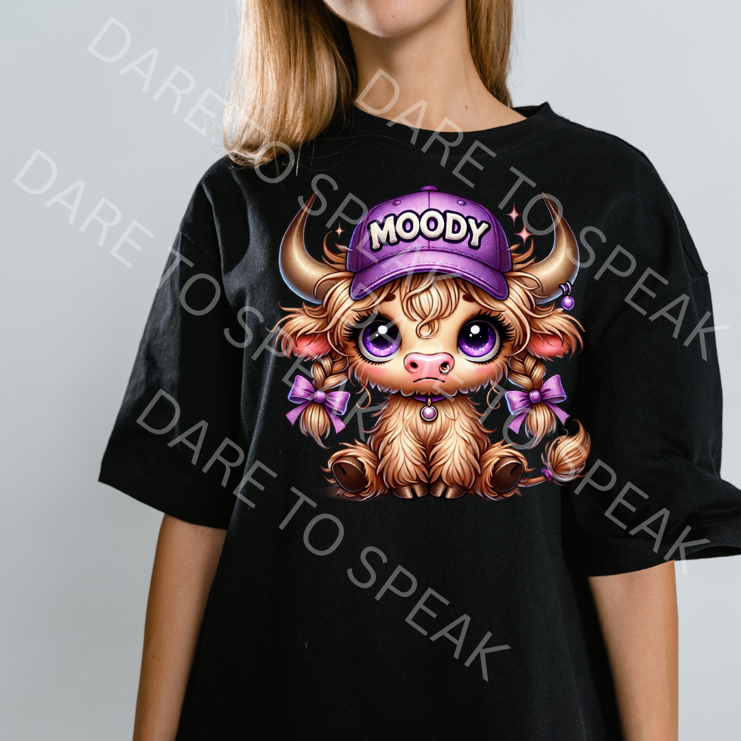 Moody Highland Cow Purple T-shirt mockup