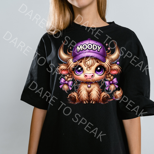 Moody Highland Cow Purple T-shirt mockup