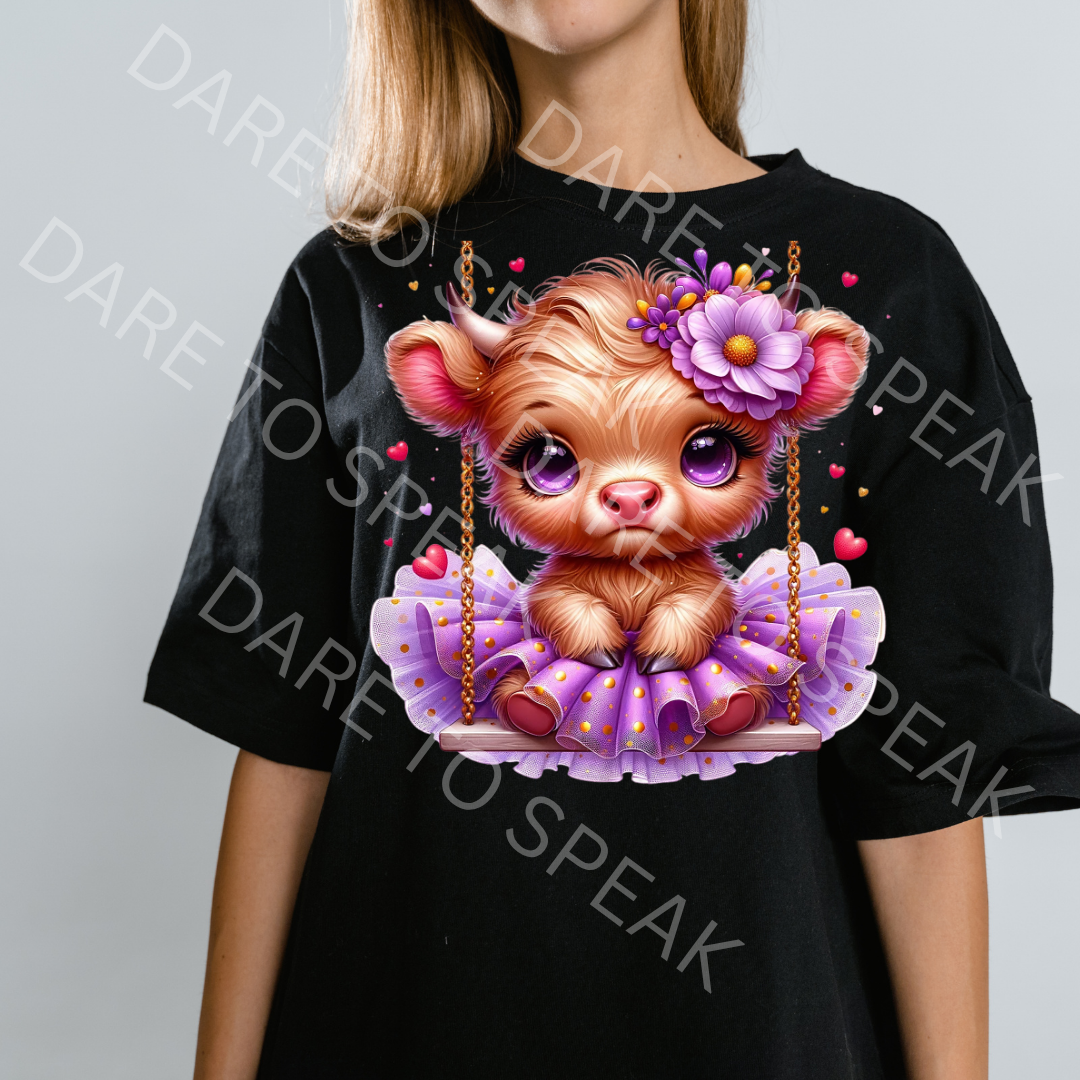 Floral Highland Cow Purple T-shirt mockup