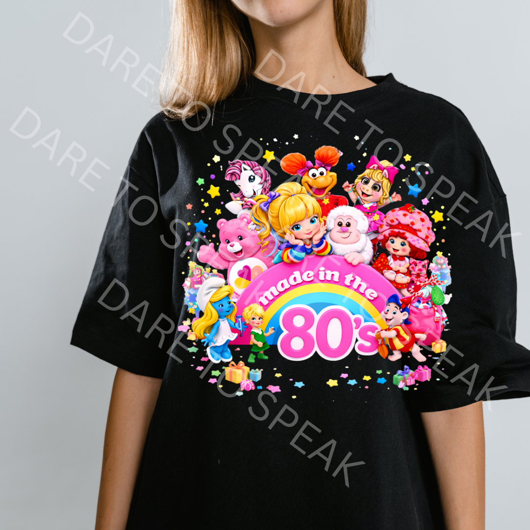 Made in the 80s Cartoon Collage T-shirt mockup