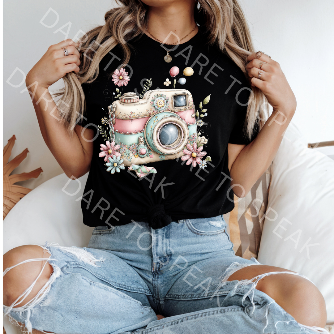 Floral Camera T-shirt mockup