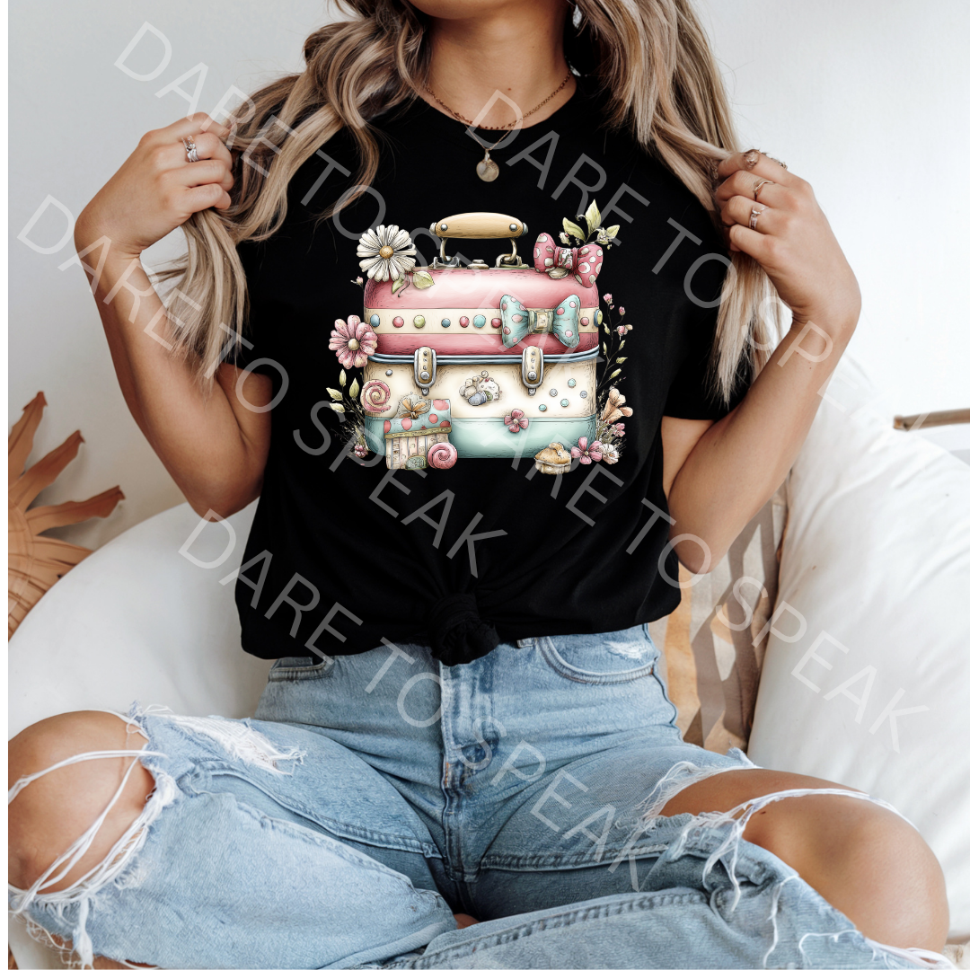 Floral Vintage Luggage T-shirt mockup