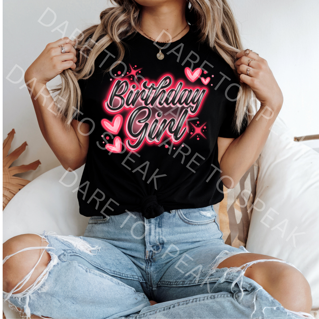 Birthday Girl Pink Neon T-shirt mockup