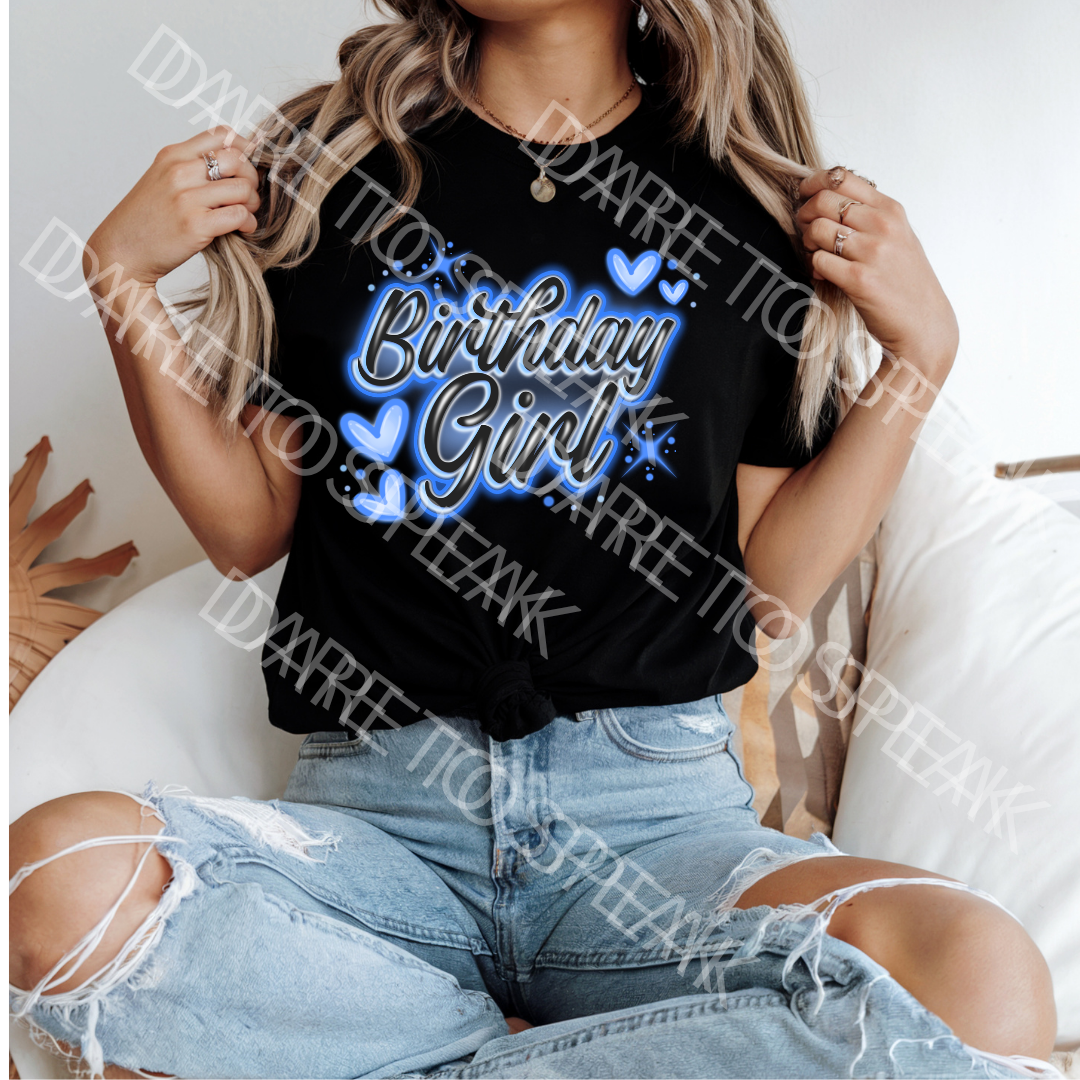 Birthday Girl Blue Neon T-shirt mockup