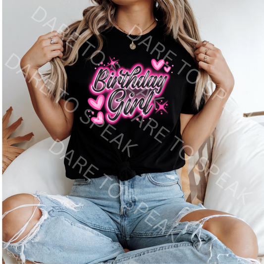 Birthday Girl Hot Pink Neon T-shirt mockup