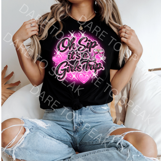 Oh Sip It's a Girls Trip Pink T-shirt mockup