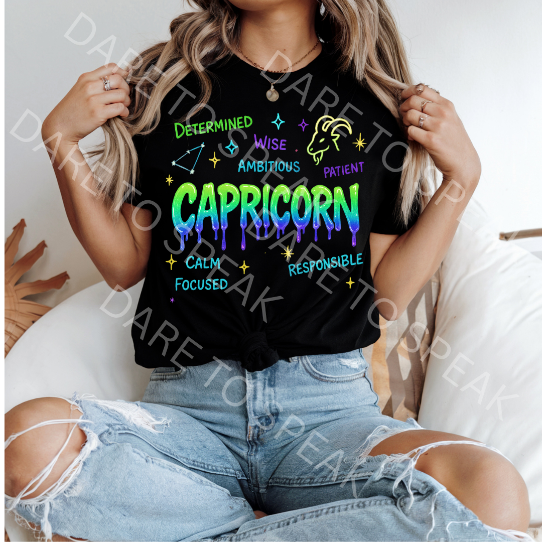 Capricorn Traits Neon T-shirt mockup