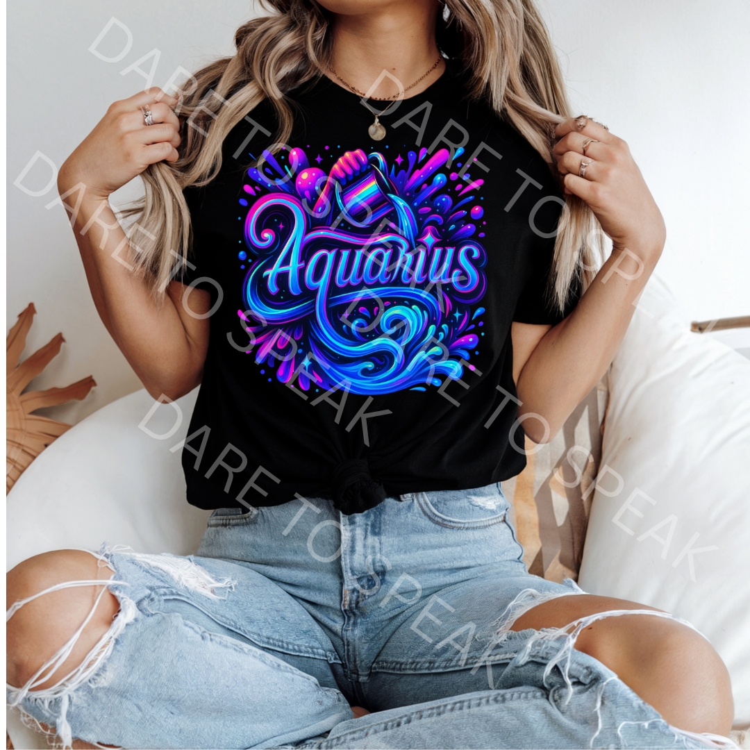 Aquarius Neon Script T-shirt mockup