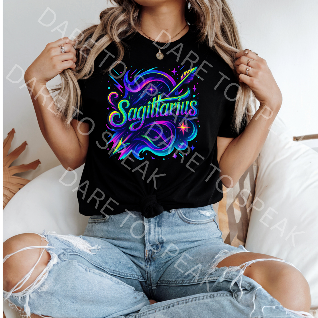 Sagittarius Neon Script T-shirt mockup
