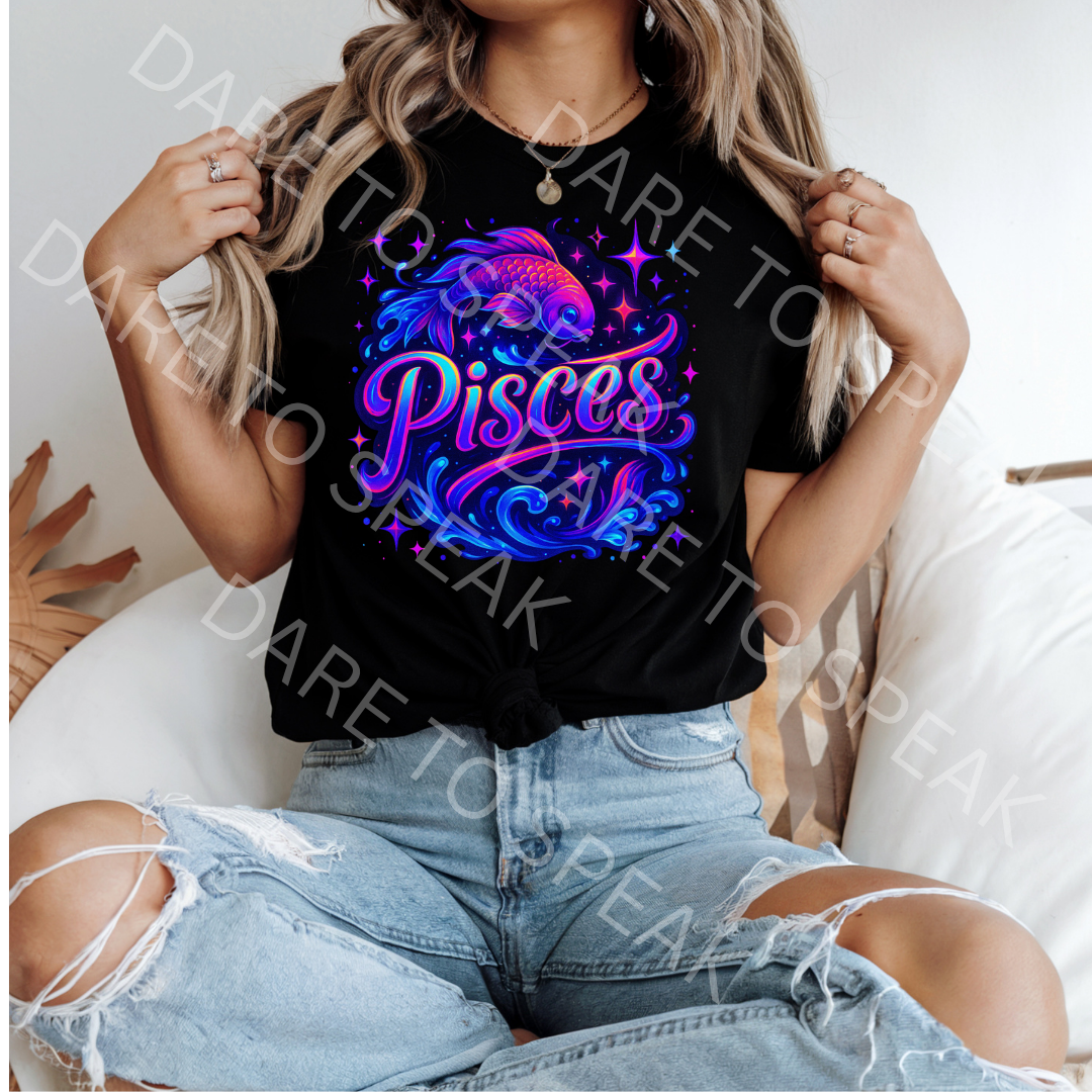 Pisces Neon Script T-shirt mockup