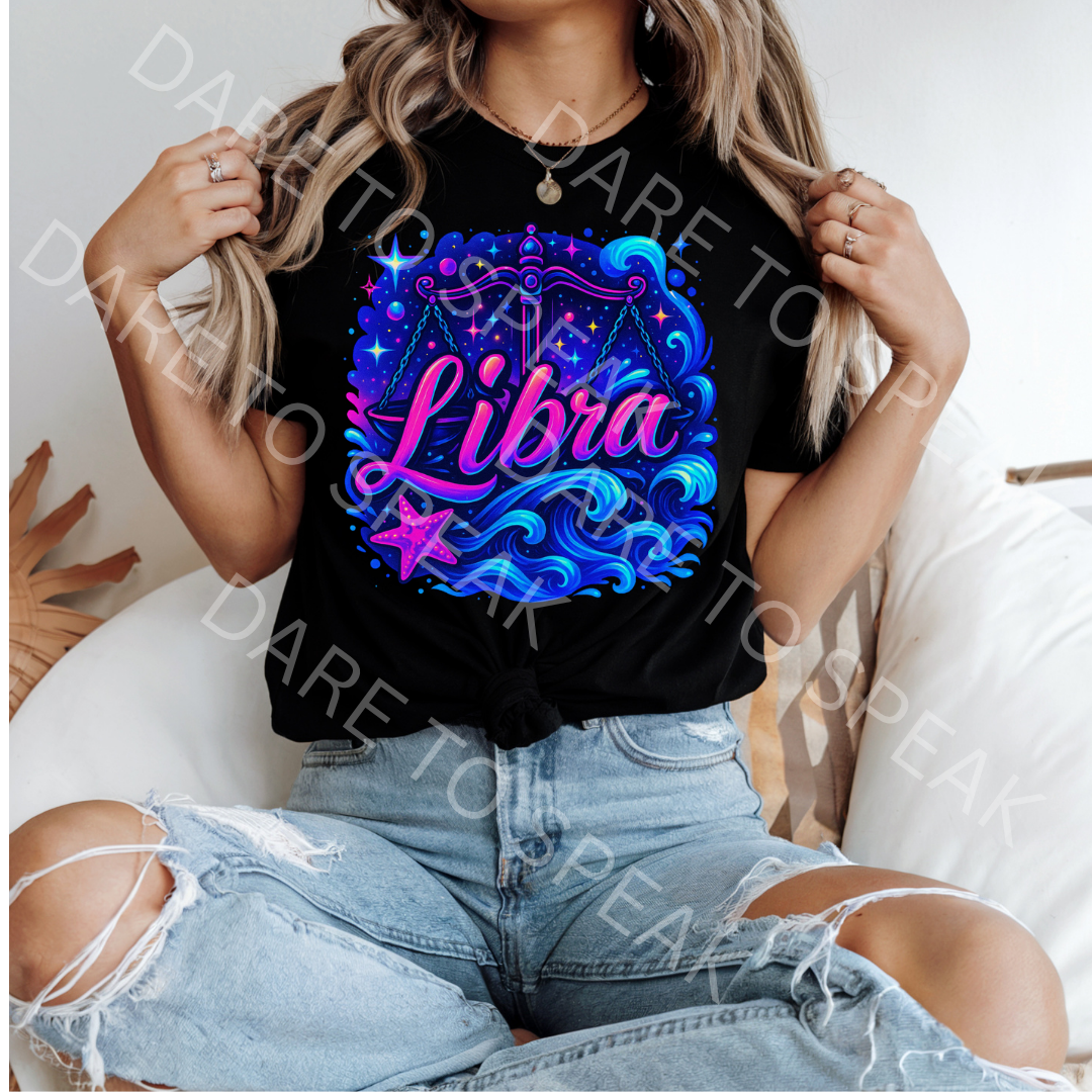 Libra Neon Script T-shirt mockup