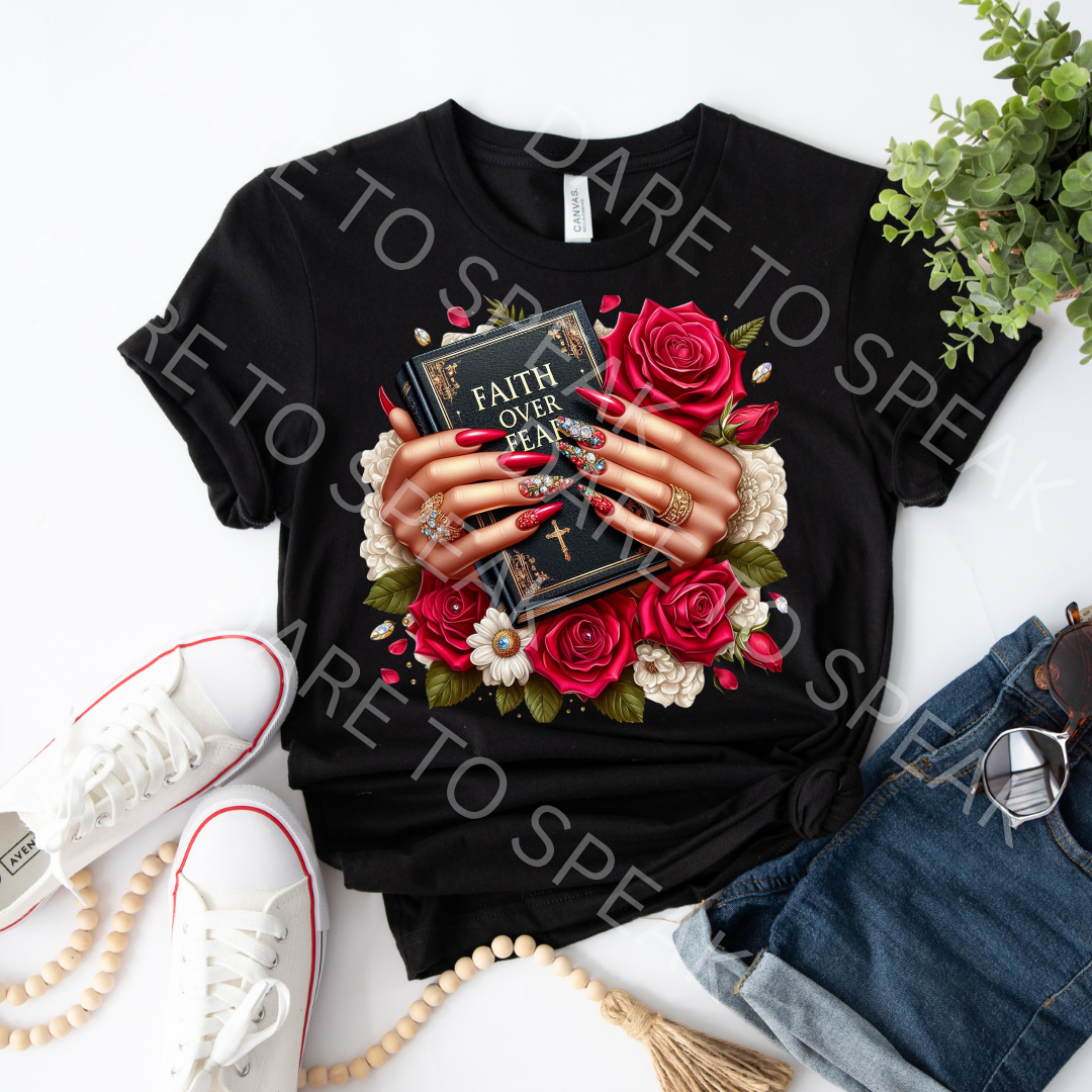 Faith Over Fear Red Roses T-shirt mockup