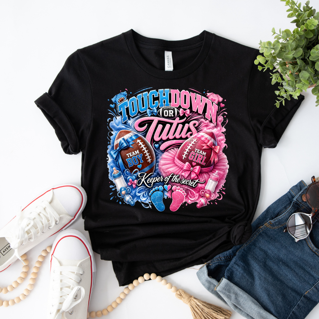 Touchdown or Tutus Gender Reveal T-shirt mockup