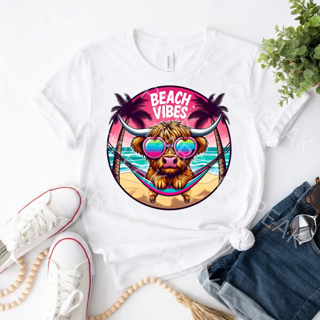 Beach Vibes Highland Cow T-shirt mockup